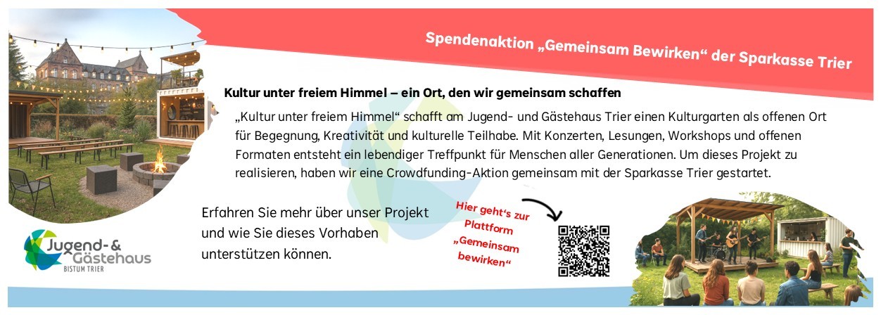 Plakat mit Bildern Holzbühne, Bänken