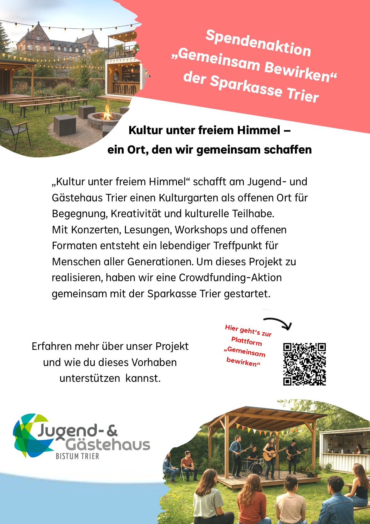 zwei Bilder mit Holzbühne, Bänken (c) Jugendhaus zwei Bilder mit Holzbühne, Bänken